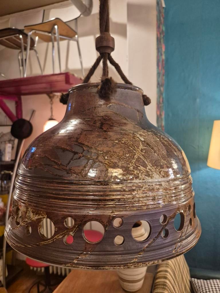Deense keramische hanglamp met touw, Ophalen of Verzenden, Gebruikt, Vintage, Minder dan 50 cm