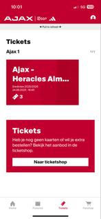 3 kaarten AJAX-HERACLES naast elkaar, Tickets en Kaartjes, Losse kaart, Drie personen of meer, Augustus