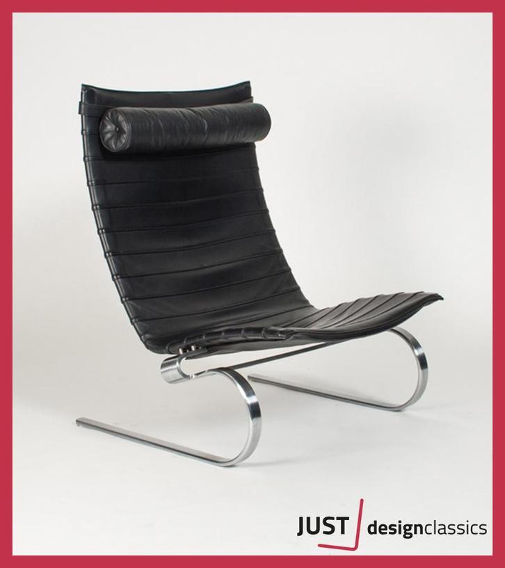 Fritz Hansen PK20 Zwart Leder, Huis en Inrichting, Fauteuils, Zo goed als nieuw, Leer, Metaal