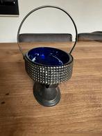 Oude suikerpot blauwglas- metalen mandje, Antiek en Kunst, Ophalen of Verzenden