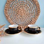 Pillivuyt France, 2 kop en schotels, zwart met goud, Antiek en Kunst, Ophalen of Verzenden