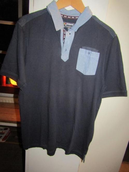 F1826 Human Nature mt L polo donkerblauw denim borstzakje, Kleding | Heren, Polo's, Zo goed als nieuw, Maat 52/54 (L), Blauw, Verzenden