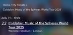 2 staplekken Coldplay Londen - 22 augustus, Tickets en Kaartjes, Twee personen