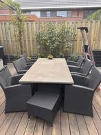 Bellagio tuinset met 6 stoelen en 2 poefs - Gebruikt, Ophalen, Gebruikt, Eettafel, 6 zitplaatsen