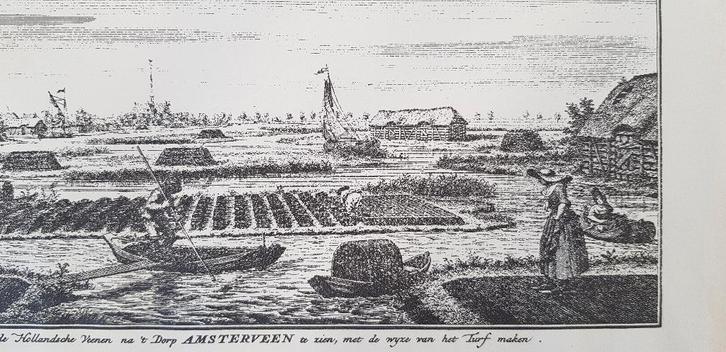 Prent (ets): Hollandse Veenen Amstelveen, Turf steken, 1742, Antiek en Kunst, Kunst | Etsen en Gravures, Ophalen of Verzenden