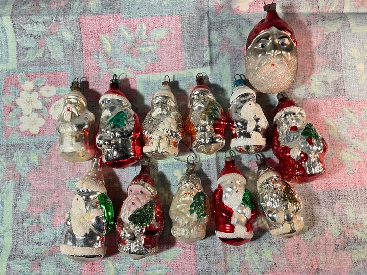 12 stuks oude glazen kerstmannetjes, Diversen, Kerst, Gebruikt, Ophalen of Verzenden