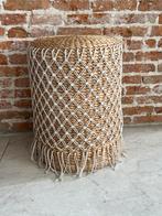 Rieten Poef met Wit Detail, Huis en Inrichting, Minder dan 50 cm, Rond, Riet of Rotan, Ophalen of Verzenden