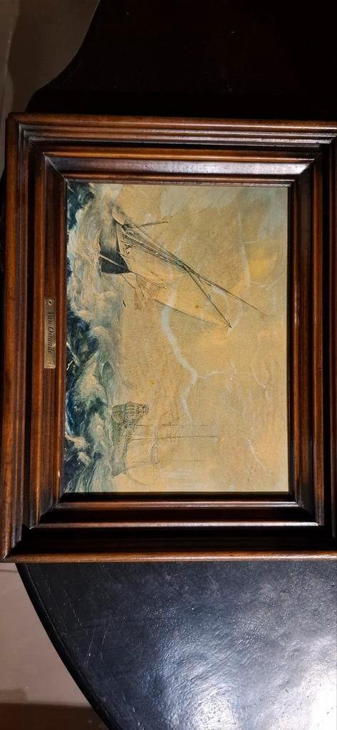 Oude Schilderij met Schepen in Storm, Antiek en Kunst, Kunst | Etsen en Gravures, Ophalen