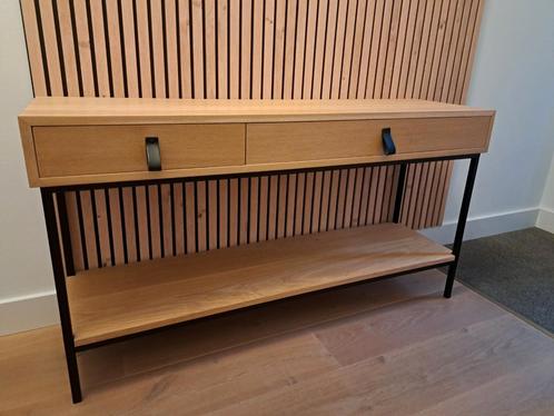 Eikenhouten Sidetable met Stalen Frame, Huis en Inrichting, Tafels | Sidetables, Zo goed als nieuw, 25 tot 50 cm, 100 tot 150 cm