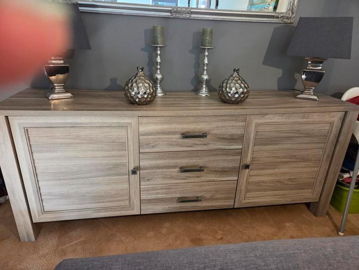 Mooi Dressoir Beige/Grijs Gemeleerd - 206cm, Huis en Inrichting, Kasten | Dressoirs, Gebruikt, 200 cm of meer, 50 tot 75 cm, Met lade(s)