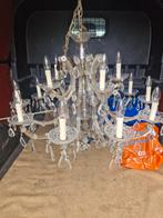 Grote antieke kristallen kroonluchter  15 lampen, Ophalen, Zo goed als nieuw