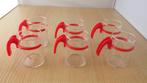 6 mooie retro theeglazen met rood handvat, Verzamelen, Retro, Ophalen of Verzenden, Overige typen