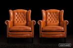 Gecapitonneerde chesterfield wingchair in dikste schapenleer, Ophalen, Nieuw, 75 tot 100 cm, Leer