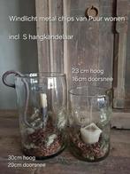 2 windlichten metal chips+grote hang kandelaar Puur wonen, Ophalen of Verzenden, Nieuw