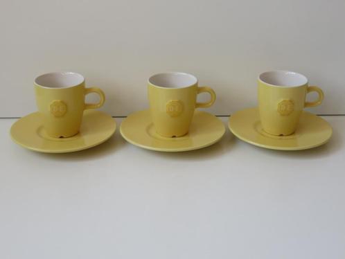 Douwe Egberts Mosa Senseo kopjes, 3 gele kop en schotels, Huis en Inrichting, Keuken | Servies, Zo goed als nieuw, Kop(pen) en/of Schotel(s)