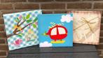 3 Canvas schilderijtjes per stuk € 0,50, Ophalen of Verzenden, Hout, Minder dan 50 cm