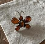 Zilveren 925 ketting hanger vlinder met barnsteen, Ophalen of Verzenden, Nieuw, Zilver, Zilver