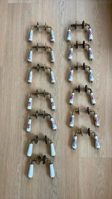 13x Porselein BLOEMEN Deurklinken goud/wit LIMOGES klinken beschikbaar voor biedingen
