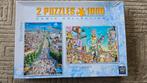 Puzzel: 2x 1000 stukjes - Cartoon Barcelona en Times Square, Ophalen of Verzenden, Zo goed als nieuw
