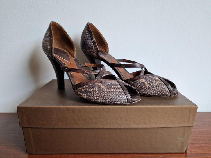 Leren pumps met slangenprint van Audley ZGAN Maat 40, Kleding | Dames, Schoenen, Zo goed als nieuw, Pumps, Bruin, Ophalen of Verzenden