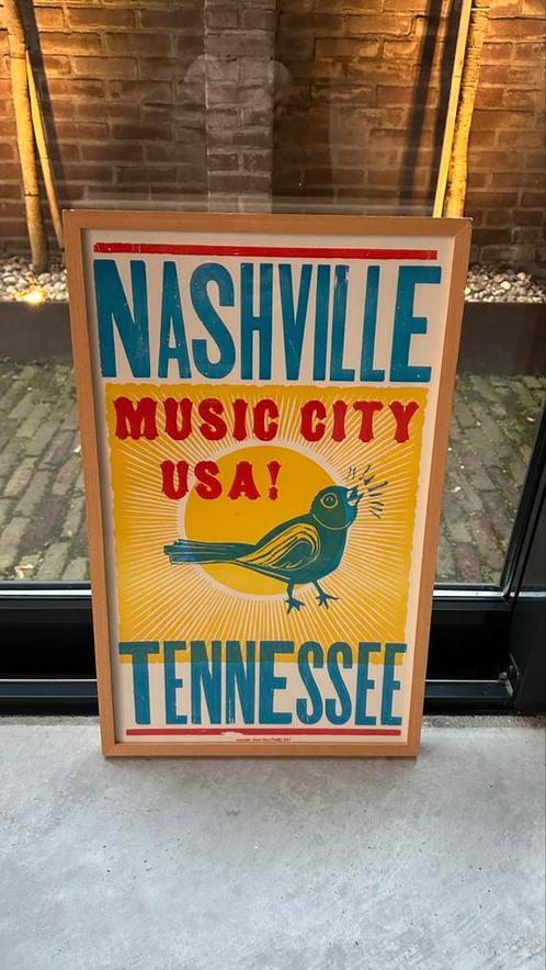 Nashville “Music City USA” Poster – Houten Lijst, Verzamelen, Merken en Reclamevoorwerpen, Zo goed als nieuw, Reclamebord, Verzenden