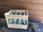 Brocante oude houten krat, incl 12 flessen, Ophalen