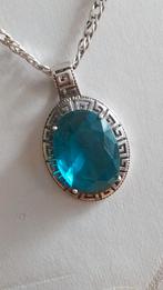 Vintage zilveren ketting + hanger met gefacetteerde apatiet, Ophalen of Verzenden, Zilver, Ketting, Met edelsteen
