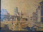 Ingelegd hout schilderij Rotterdam 78x63cm Intarsia 1948, Ophalen of Verzenden