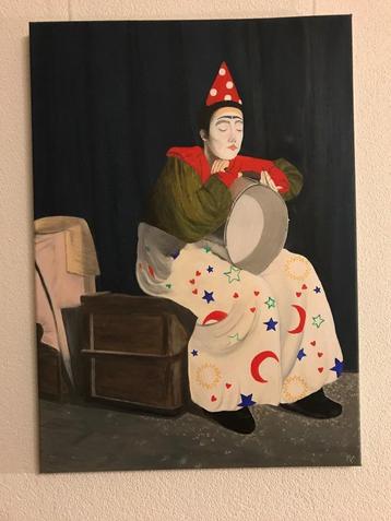 Olieverf schilderij, Clown, opperste concentratie beschikbaar voor biedingen