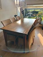 Eethoek: Eiken tafel met 6 Lloyd Loom stoelen, Ophalen, 100 tot 150 cm, Eikenhout, Zo goed als nieuw