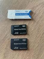 2x Sony Memory Stick Pro Duo 4GB + Adapter., Audio, Tv en Foto, Fotografie | Geheugenkaarten, Gebruikt, Memory stick, Ophalen of Verzenden
