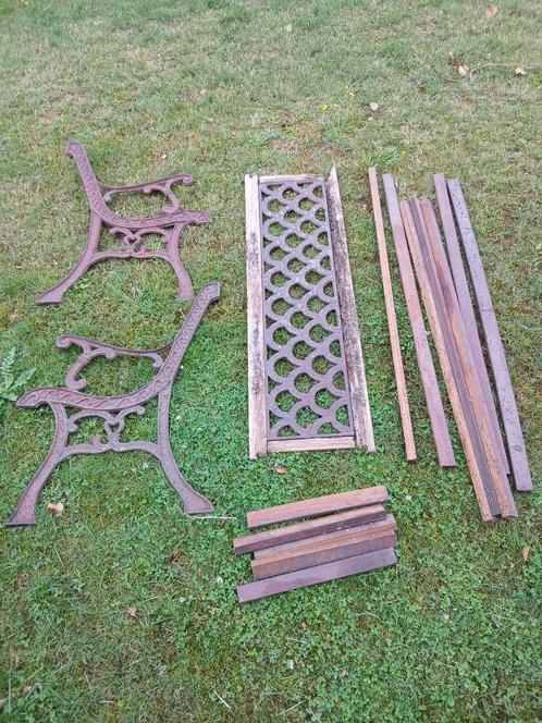 Gietijzeren tuinbankje bouwpakket met hardhouten planken, Tuin en Terras, Tuinbanken, Gebruikt, Metaal, Ophalen