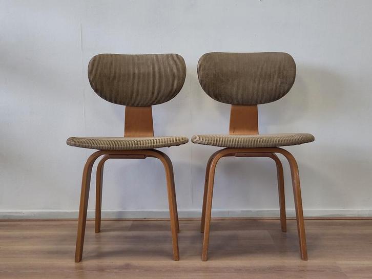 2x vintage Pastoe eetkamerstoel SB02 houten stoel stof, Huis en Inrichting, Stoelen, Gebruikt, Twee, Hout, Stof, Bruin, Ophalen