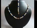 Vintage gouden set ketting en armband Lapis Lazuli Parels 14, Verzenden, Zo goed als nieuw, Met edelsteen, Goud