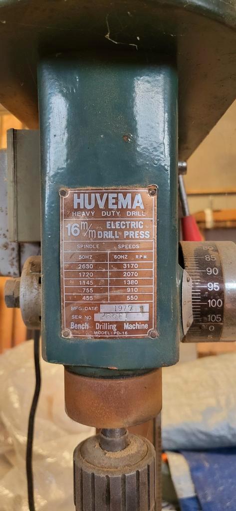 Huvema PD 16 kolomboor, Doe-het-zelf en Verbouw, Gereedschap | Boormachines, Gebruikt, Kolomboormachine, 600 watt of meer, Ophalen