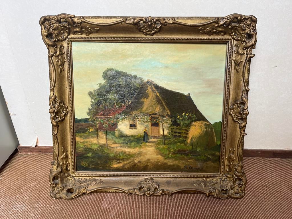 Schilderij van S. Rademaker - Boerderij, Antiek en Kunst, Kunst | Schilderijen | Klassiek, Ophalen