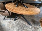 Tafel ovaal mango hout 200x110 matrix poot, 200 cm of meer, Nieuw, 100 tot 150 cm, Metaal