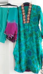 Maar S groen turquoise paars 3 delige indiase kameez broek, Kleding | Dames, Ophalen of Verzenden, Zo goed als nieuw, Maat 36 (S)