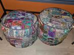 Twee kleurrijke patchwork poefs, Gebruikt, Bohemian, Ophalen of Verzenden, Overige materialen