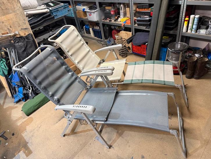 2x dukdalf stoel met voetenbank, Tuin en Terras, Tuinstoelen, Zo goed als nieuw, Verstelbaar, Ophalen