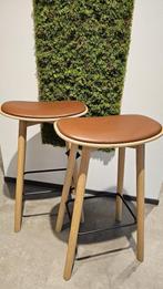 Barley Barkrukken met leren zitting Light oak/Cognac, Huis en Inrichting, Ophalen, Met voetsteun, 60 tot 90 cm, Nieuw
