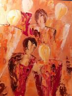 Schilderij met kleurrijke figuratieve familieopstelling, Nieuw, Ophalen of Verzenden, Schilderij, 75 cm of meer