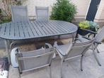 Preston tuinset tafel +3 standen en 2 stapelstoelen +kussens, Ophalen, Gebruikt