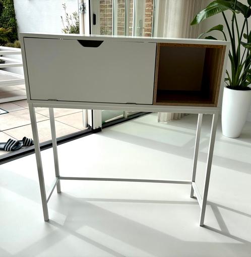 Hout metaal, Huis en Inrichting, Tafels | Sidetables, Zo goed als nieuw, 25 tot 50 cm, Rechthoekig, Metaal, Ophalen
