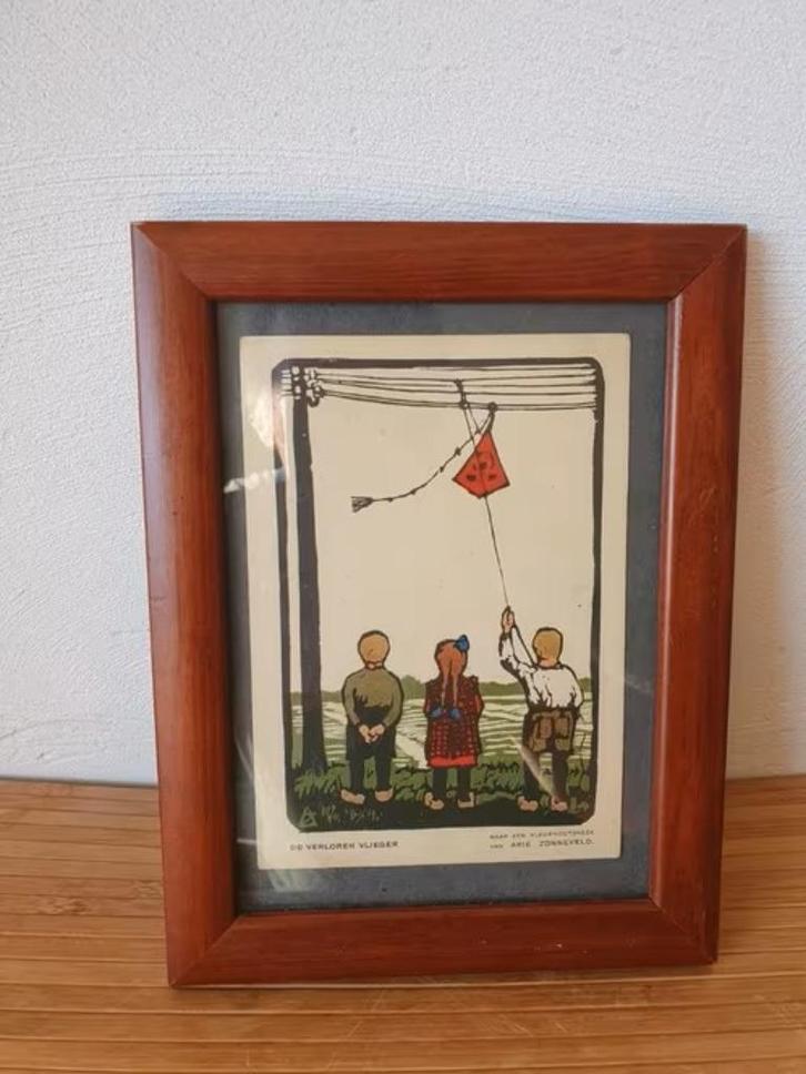 Kaart van Houtsnede Arie Zonneveld de verloren vlieger 1931, Antiek en Kunst, Kunst | Etsen en Gravures, Ophalen