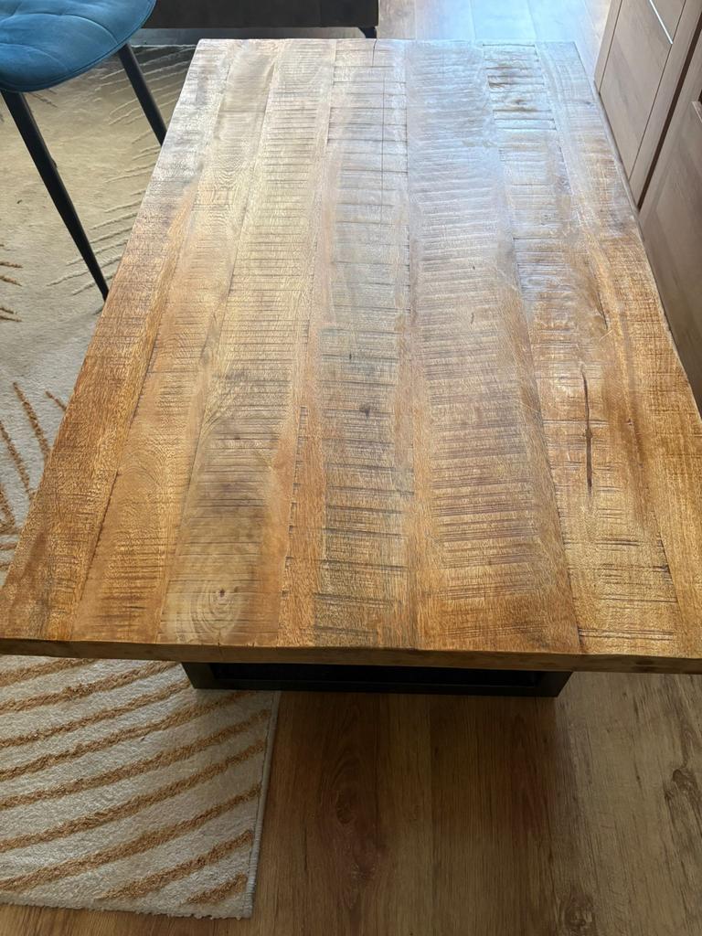 Mangohout eettafel 200 cm industrieel massief hout 6/8 pers., 100 tot 150 cm, 200 cm of meer, Ophalen of Verzenden, Zo goed als nieuw