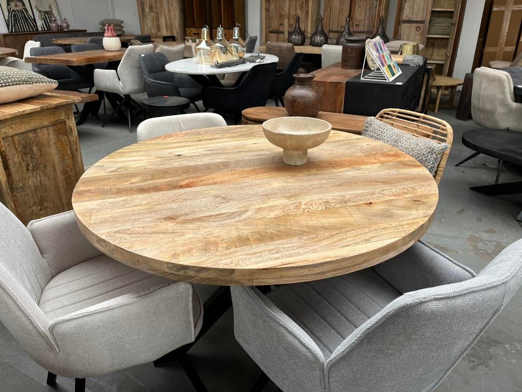 Goedkoopste ronde eettafels mangohout matrix zwart metaal, Huis en Inrichting, Woonaccessoires | Overige, Ophalen, Nieuw, Info@wkhome.nl
