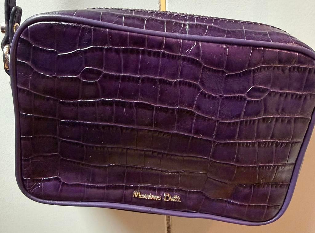 Massimo Dutti mini bag Purple croc-embossed leather 19x15cm., Ophalen of Verzenden, Zo goed als nieuw, Paars