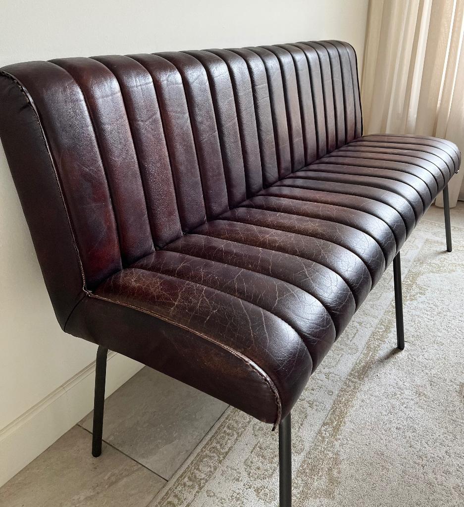 Leren bruine eetbank te koop!, Ophalen, Gebruikt, Minder dan 75 cm, 150 tot 200 cm