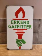 Erkend gasfitter emaille bord Langcat Bussum, Ophalen of Verzenden, Gebruikt, Reclamebord